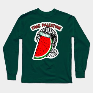 Watermelon Keffiyeh - Half Wrap - Free Palestine - Back Long Sleeve T-Shirt